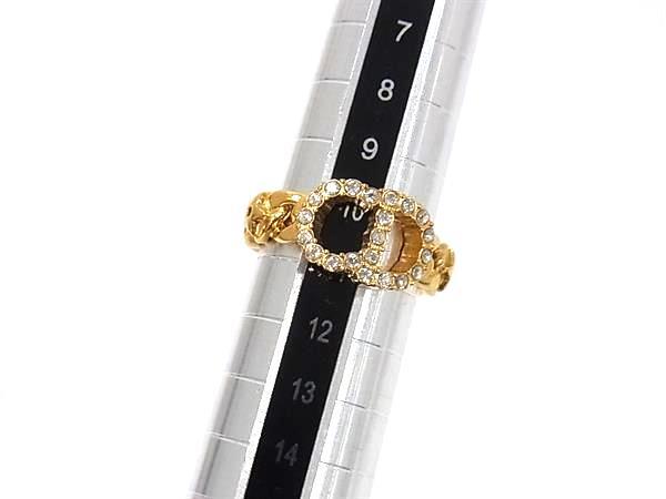 ChristianDior クリスチャンディオール リング 指輪 CDロゴ ゴールド メタル レディース ラインストーン 美品