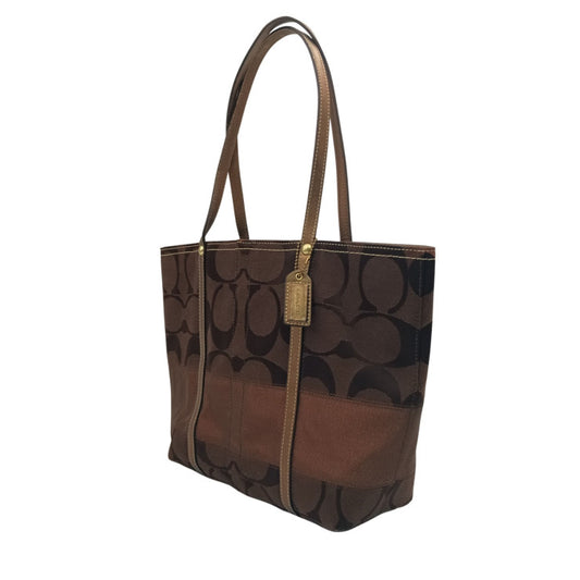 COACH コーチ トートバッグ シグネチャー ミディアム トート 11098 ブラウン系 キャンバス×レザー レディース 美品