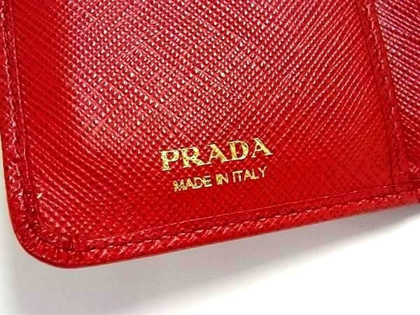 PRADA プラダ 二つ折り 財布 1ML225 レッド系 サフィアーノレザー レディース L字ファスナー ゴールド金具 美品