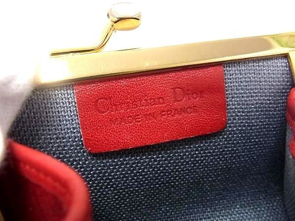 ChristianDior クリスチャンディオール コインケース ハニカム柄 レッド系×ゴールド系 レザー レディース がま口 ゴールド金具 美品