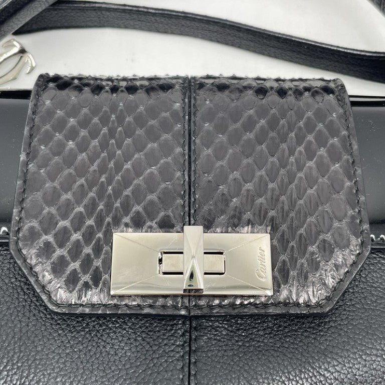 Cartier カルティエ ハンドバッグ クラシックフェミニン MM L1001392 ブラック系 パイソン レザー パテントレザー レディース 2WAY シルバー金具 美品
