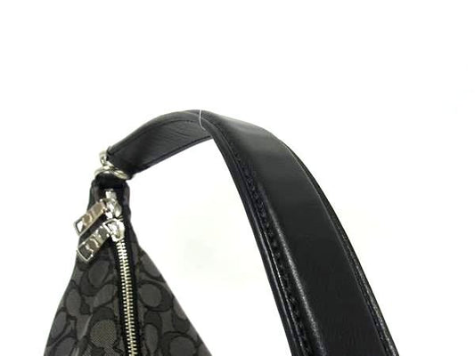 美品 COACH コーチ ショルダーバッグ シグネチャー F58327 グレー ブラック キャンバス レザー レディース 2WAY