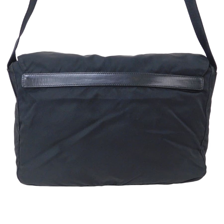 超美品 PRADA プラダ ショルダーバッグ メッセンジャーバッグ BT6671 ブラック シルバー金具 ナイロン レザー ユニセックス 三角ロゴプレート