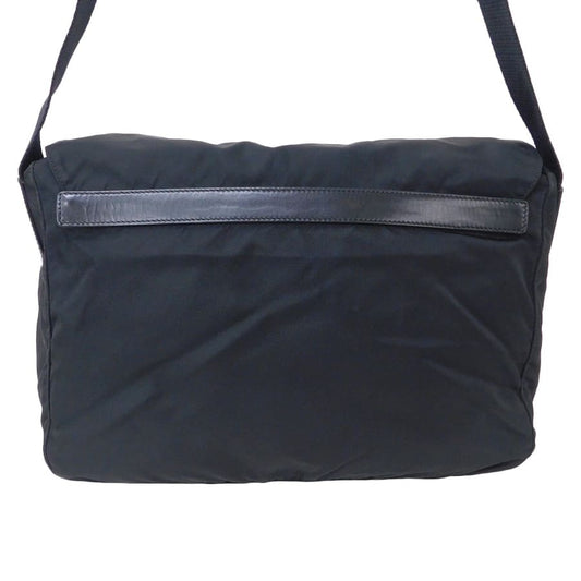 超美品 PRADA プラダ ショルダーバッグ メッセンジャーバッグ BT6671 ブラック シルバー金具 ナイロン レザー ユニセックス 三角ロゴプレート