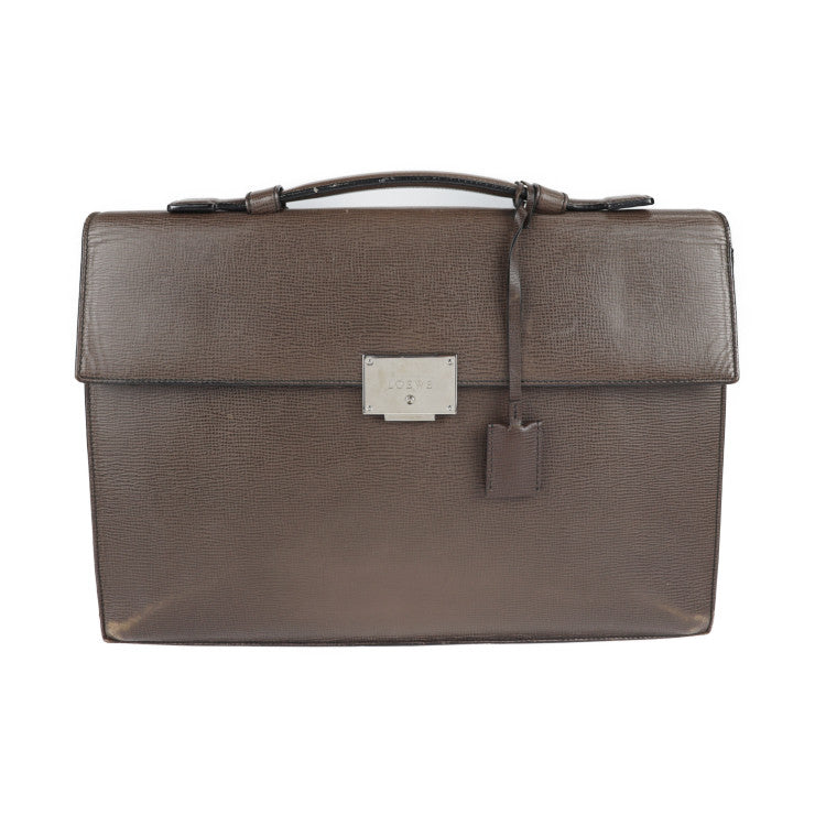 LOEWE ロエベ ブリーフケース ビジネスバッグ レザー ブラウン シルバー金具 2WAY 書類鞄 ショルダーバッグ