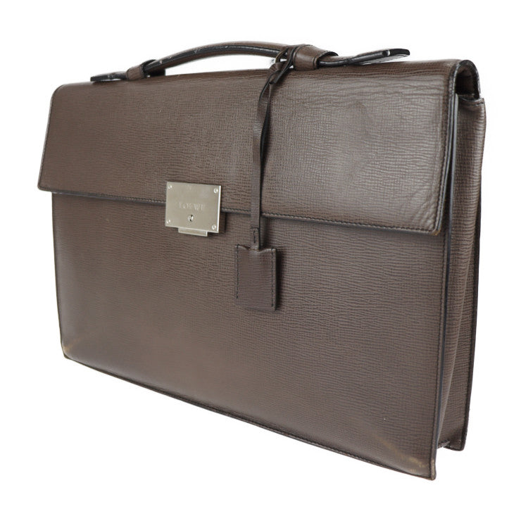 LOEWE ロエベ ブリーフケース ビジネスバッグ レザー ブラウン シルバー金具 2WAY 書類鞄 ショルダーバッグ