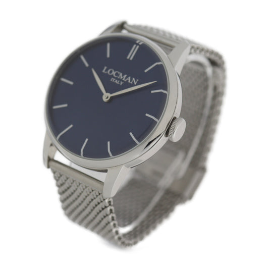 美品 LOCMAN ロックマン クォーツ 腕時計 0251V02 ステンレススチール シルバー ブルー文字盤 2針