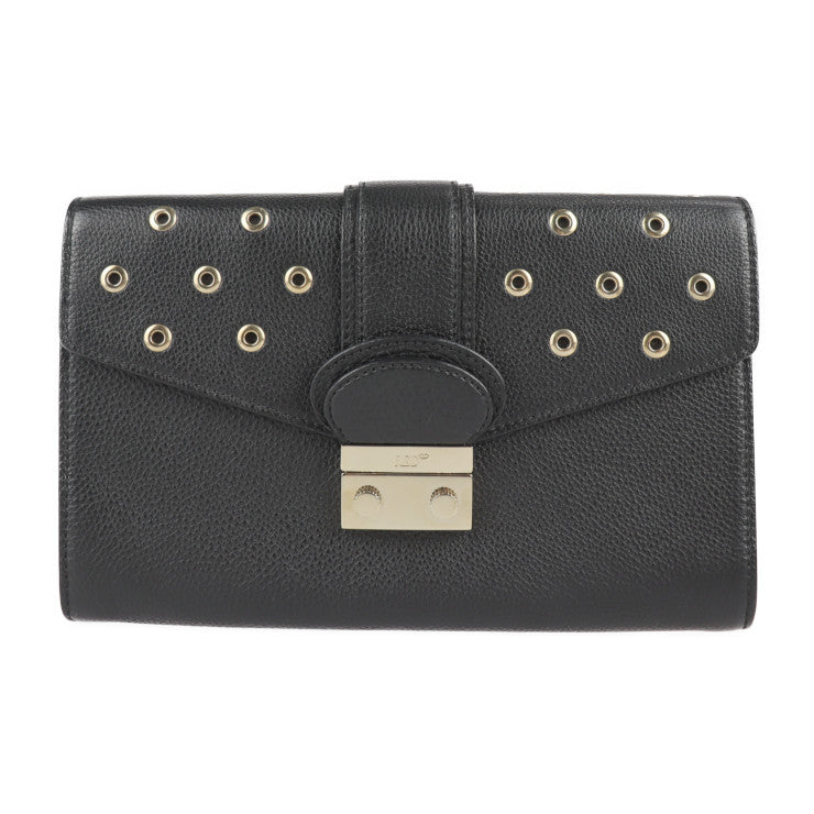超美品 RED VALENTINO レッドヴァレンティノ バッグ クラッチバッグ レザー ブラック ゴールド金具 パンチング リストレット セカンドバッグ フラップ