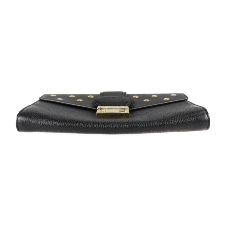 超美品 RED VALENTINO レッドヴァレンティノ バッグ クラッチバッグ レザー ブラック ゴールド金具 パンチング リストレット セカンドバッグ フラップ