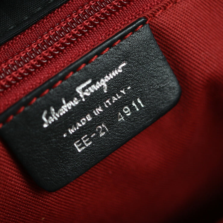 美品 Salvatore Ferragamo サルヴァトーレ フェラガモ ガンチーニ ハンドバッグ 21 4911 キャンバス レザー ブラック シルバー金具 ショルダーバッグ