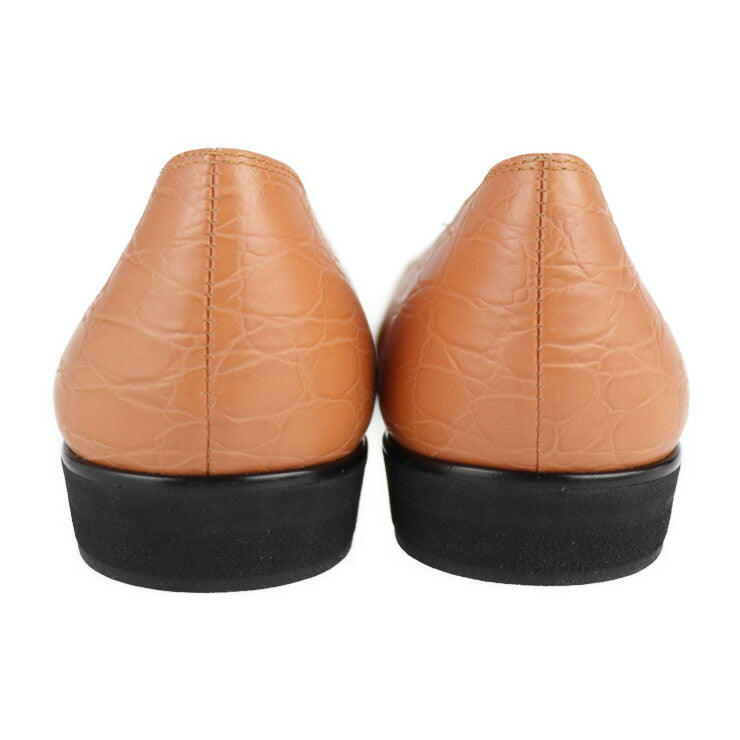 超美品 Salvatore Ferragamo サルヴァトーレ フェラガモ フラットシューズ パンプス #7C クロコ型押しレザー オレンジベージュ系 参考サイズ23.5cm