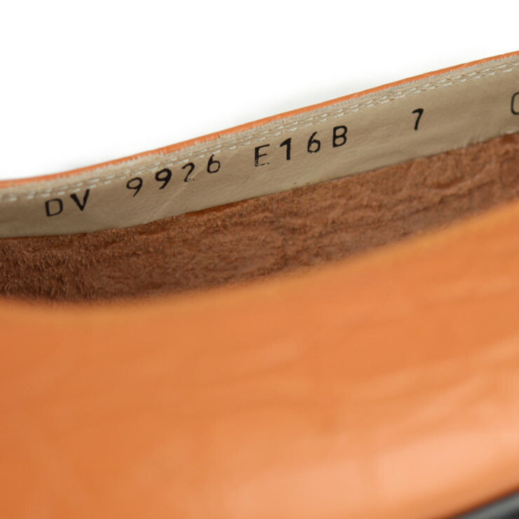 超美品 Salvatore Ferragamo サルヴァトーレ フェラガモ フラットシューズ パンプス #7C クロコ型押しレザー オレンジベージュ系 参考サイズ23.5cm