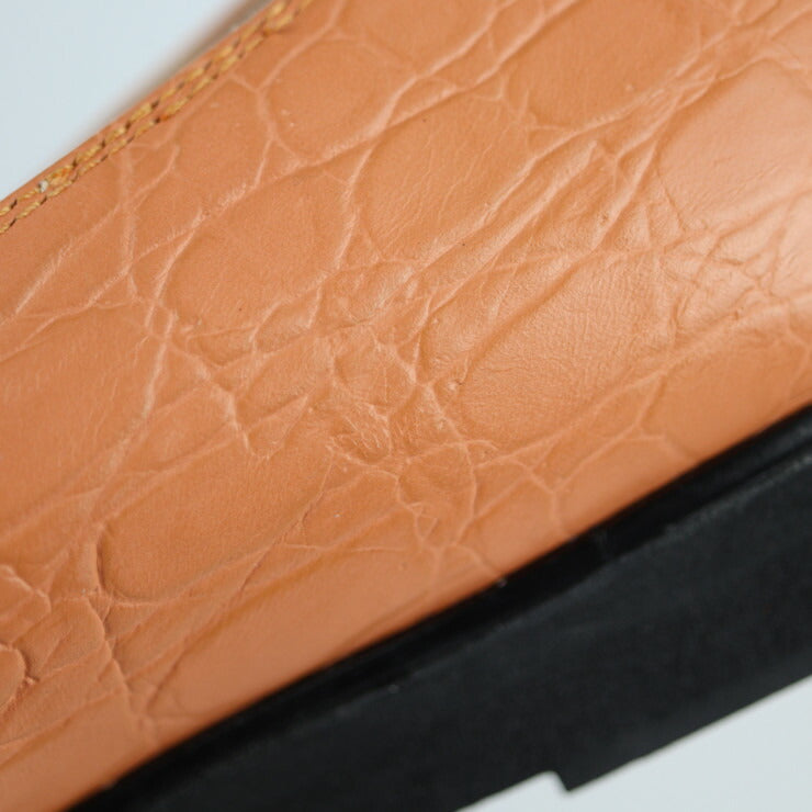 超美品 Salvatore Ferragamo サルヴァトーレ フェラガモ フラットシューズ パンプス #7C クロコ型押しレザー オレンジベージュ系 参考サイズ23.5cm