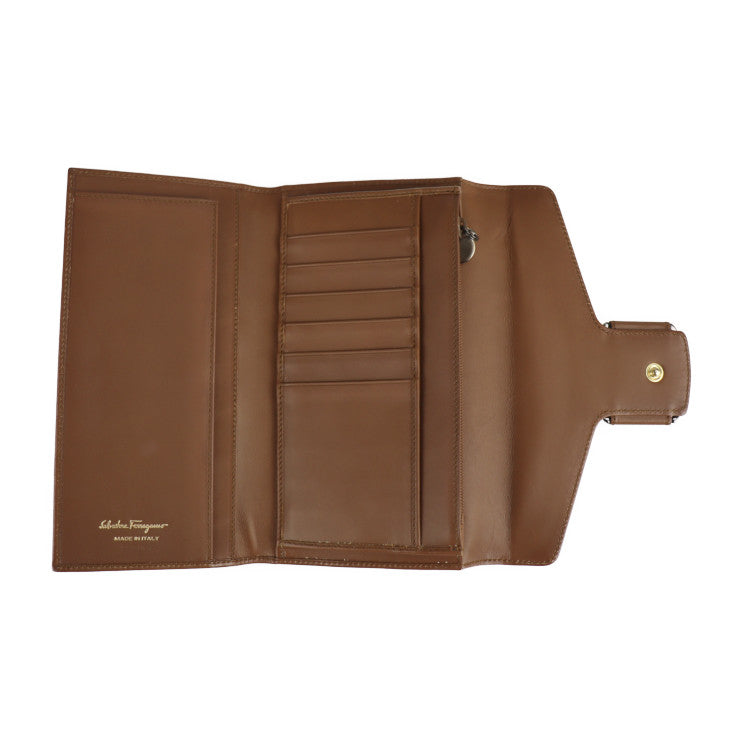 超美品 Salvatore Ferragamo サルヴァトーレ フェラガモ ヴァラ 長財布 22 8067 レザー ブラウン フラップ 三つ折り財布