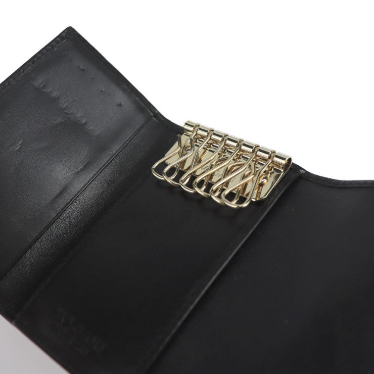 美品 BVLGARI ブルガリ コレツィオーネ キーケース 32439 PVCコーティングキャンバス レザー グレー ブラック ピンク シルバー金具 三つ折り 6連