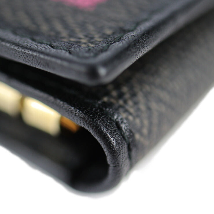 美品 BVLGARI ブルガリ コレツィオーネ キーケース 32439 PVCコーティングキャンバス レザー グレー ブラック ピンク シルバー金具 三つ折り 6連