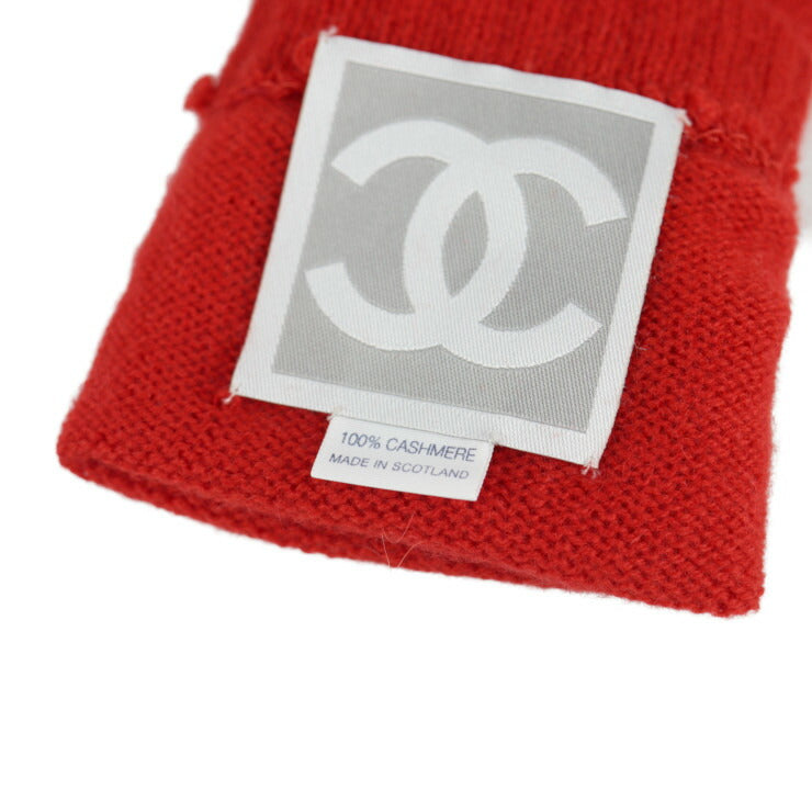 新古未使用展示品 CHANEL シャネル ロンググローブ スポーツライン 手袋 カシミヤ レッド シルバー金具 ニット CC ココマーク