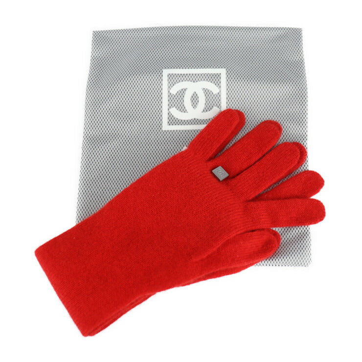 新古未使用展示品 CHANEL シャネル ロンググローブ スポーツライン 手袋 カシミヤ レッド シルバー金具 ニット CC ココマーク