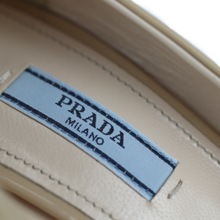 超美品 PRADA プラダ オープントゥ パンプス パンプス #37 パテントレザー ベージュ系 チャンキーヒール 参考サイズ約24cm