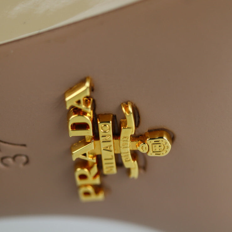 超美品 PRADA プラダ オープントゥ パンプス パンプス #37 パテントレザー ベージュ系 チャンキーヒール 参考サイズ約24cm