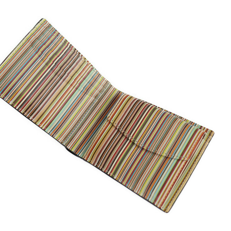超美品 Paul Smith ポールスミス INSIDE MULTI EMBOSS WALLET インサイド マルチ エンボス 二つ折り財布 P074 カーフレザー ブラック マルチカラー コンパクトウォレット ストライプ