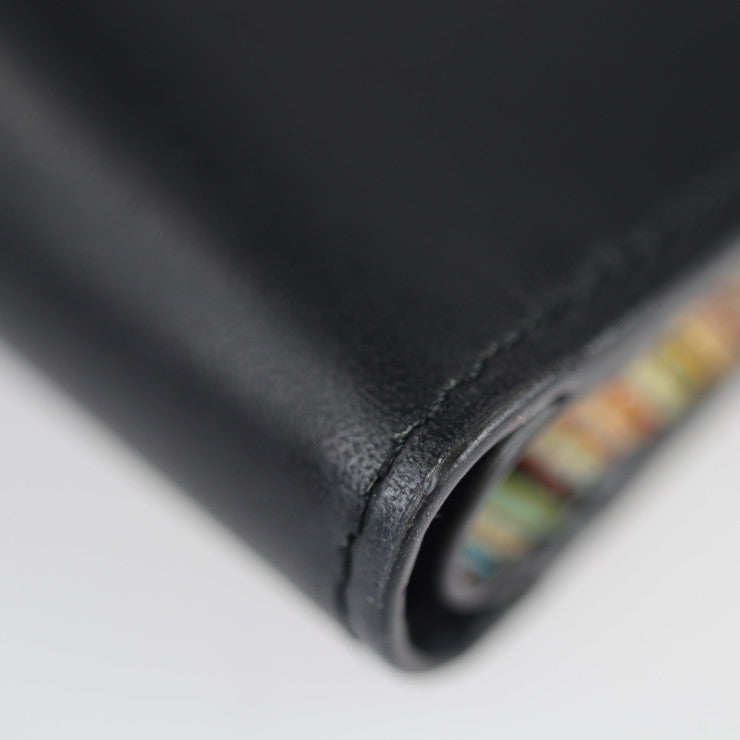 超美品 Paul Smith ポールスミス INSIDE MULTI EMBOSS WALLET インサイド マルチ エンボス 二つ折り財布 P074 カーフレザー ブラック マルチカラー コンパクトウォレット ストライプ