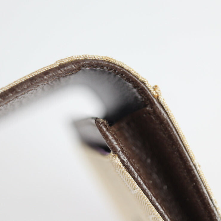 超美品 BVLGARI ブルガリ 名刺入れ カードケース 26549 キャンバス ピッグスキン ベージュ チョコレート ロゴマニア 二つ折り