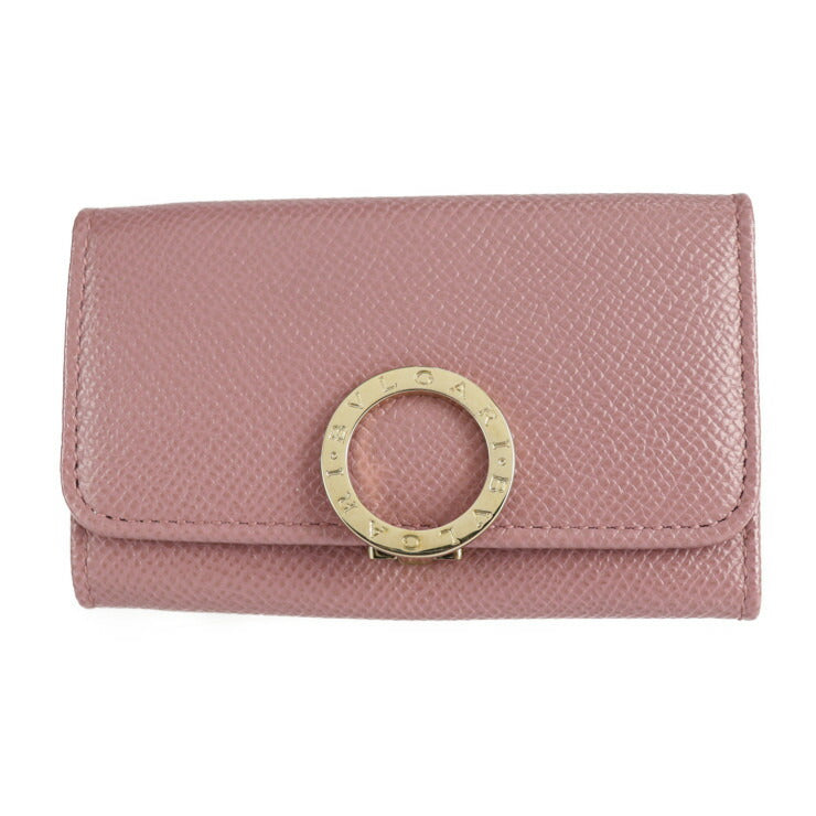 超美品 BVLGARI ブルガリ ブルガリブルガリ キーケース 282865 グレインカーフレザー ダークピンク系 レッド系 ゴールド金具 ロゴクリップ 6連 三つ折り
