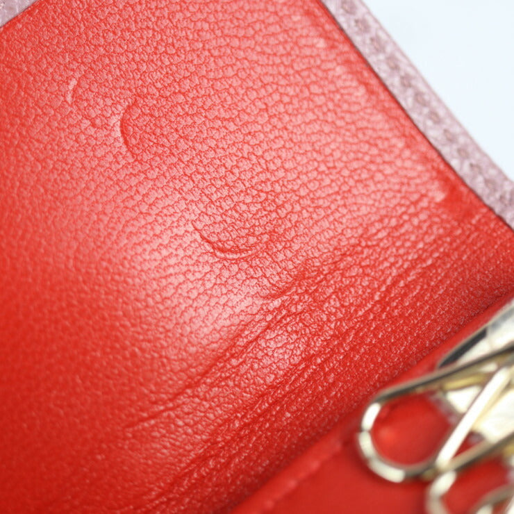 超美品 BVLGARI ブルガリ ブルガリブルガリ キーケース 282865 グレインカーフレザー ダークピンク系 レッド系 ゴールド金具 ロゴクリップ 6連 三つ折り