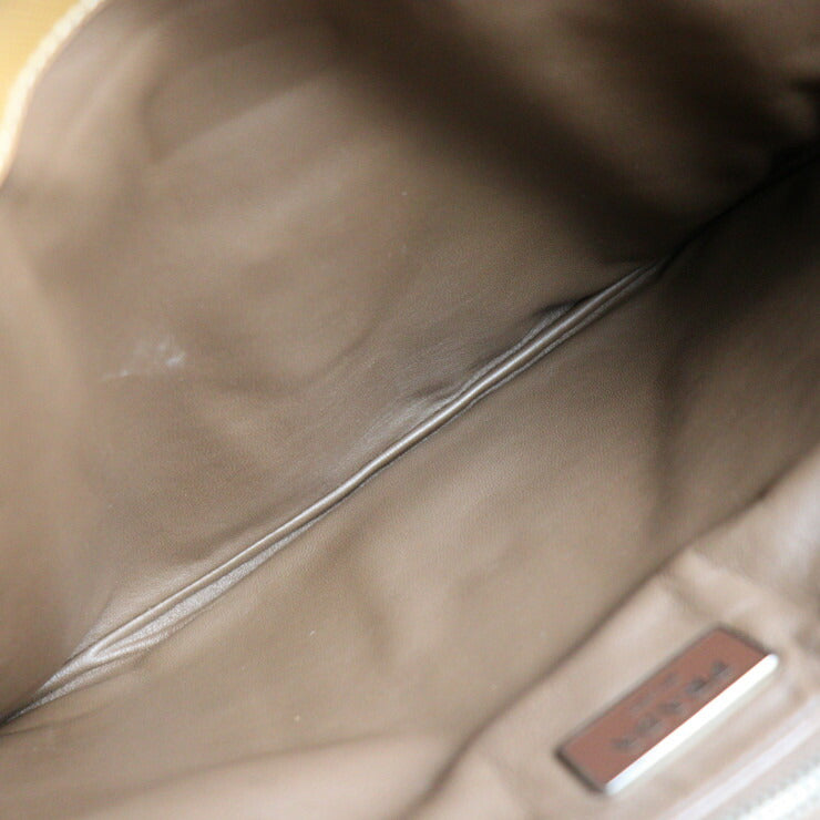 PRADA プラダ ポーチ クラッチバッグ VR0074 レザー ベージュ系 ブラウン シルバー金具 書類鞄 セカンドバッグ ビジネスバッグ フラップ