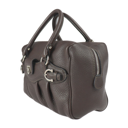 超美品 Salvatore Ferragamo サルヴァトーレ フェラガモ ガンチーニ ハンドバッグ 21 6878 レザー ダークブラウン シルバー金具 2WAY ショルダーバッグ ミニボストン