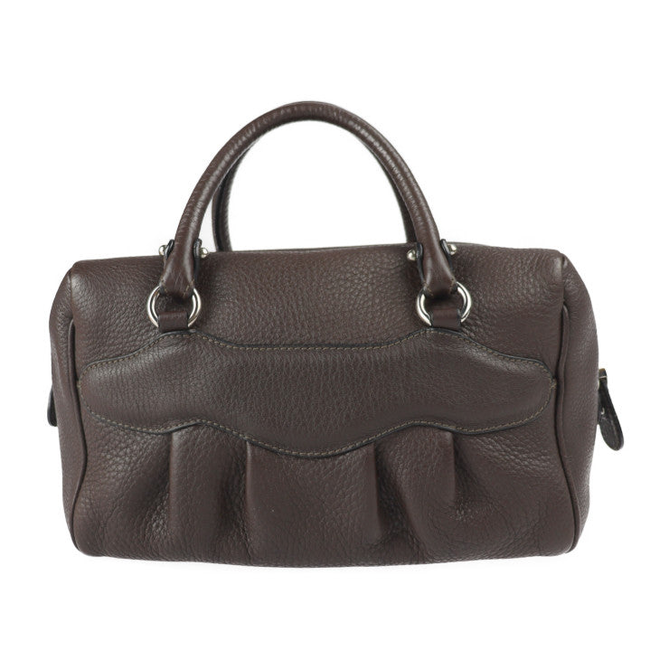 超美品 Salvatore Ferragamo サルヴァトーレ フェラガモ ガンチーニ ハンドバッグ 21 6878 レザー ダークブラウン シルバー金具 2WAY ショルダーバッグ ミニボストン