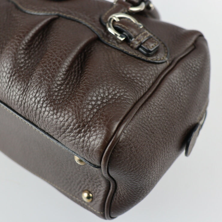 超美品 Salvatore Ferragamo サルヴァトーレ フェラガモ ガンチーニ ハンドバッグ 21 6878 レザー ダークブラウン シルバー金具 2WAY ショルダーバッグ ミニボストン