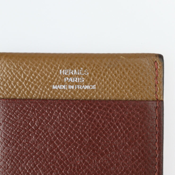 HERMES エルメス MC2 ガマ ジャングル カードケース ヴォーエプソン ブラウン系 名刺入れ パスケース バイカラー A刻印