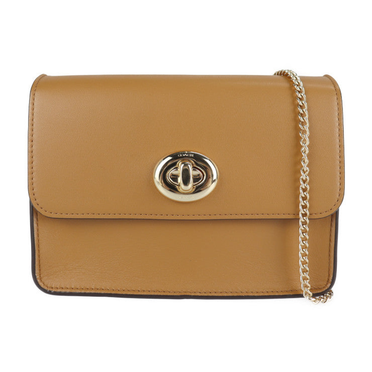 超美品 COACH コーチ バワリー ショルダーバッグ 57714 カーフレザー ライトサドル ブラウン系 ゴールド金具 チェーンショルダーバッグ ターンロック クロスボディバッグ
