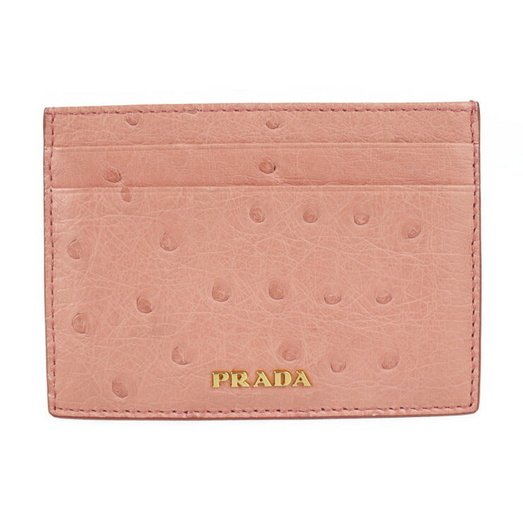 PRADA プラダ カードケース 1MC149 オーストリッチ ピンク ゴールド金具 パスケース 名刺入れ ロゴ エキゾチックレザー