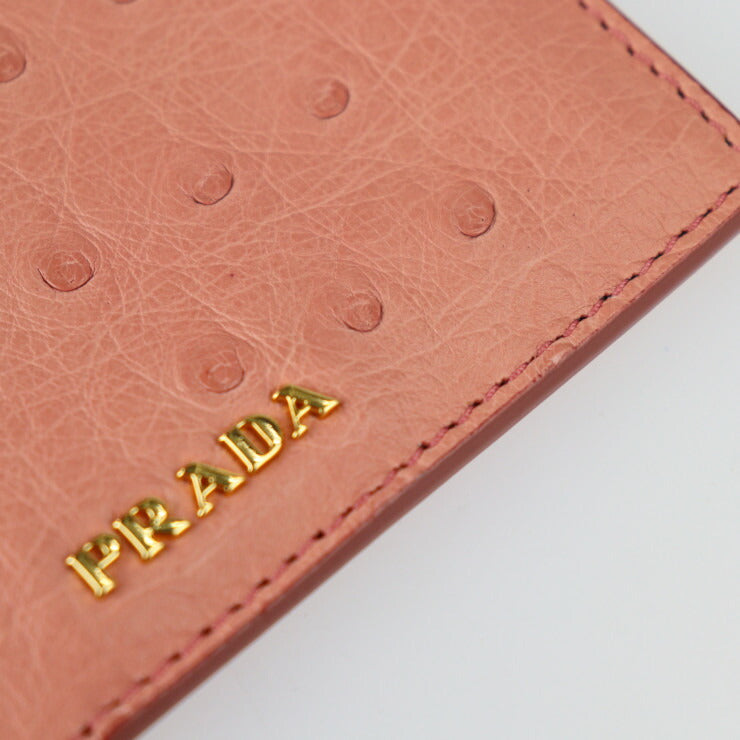 PRADA プラダ カードケース 1MC149 オーストリッチ ピンク ゴールド金具 パスケース 名刺入れ ロゴ エキゾチックレザー