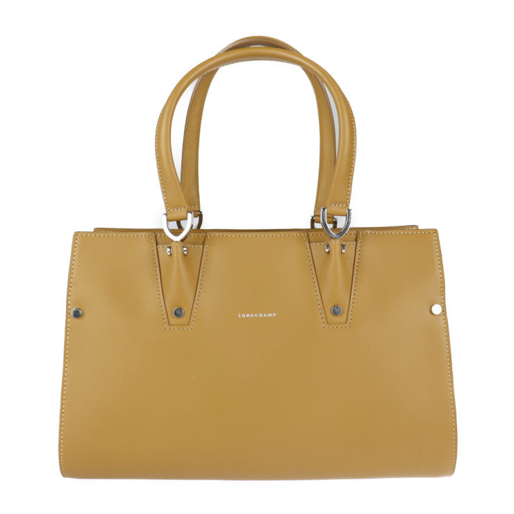 超美品 Longchamp ロンシャン トップハンドル トートバッグS パリ プルミエ ハンドバッグ カーフスキン レザー キャメル系 シルバー金具