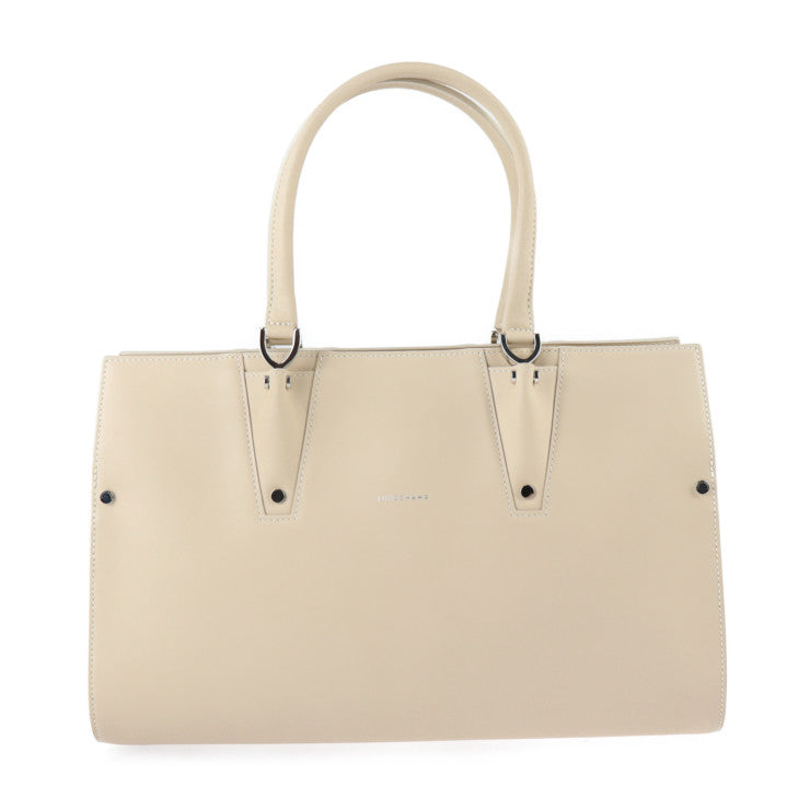 新古未使用展示品 Longchamp ロンシャン トップハンドル トートバッグM パリ プルミエ ハンドバッグ カーフスキン ライトベージュ系 シルバー金具