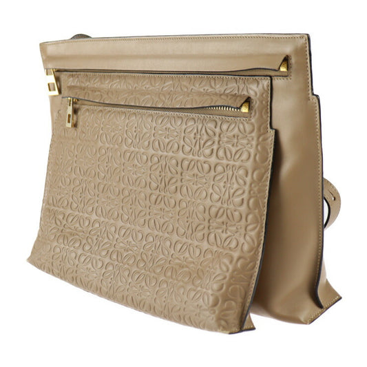 美品 LOEWE ロエベ リピート アナグラム ショルダーバッグ 109 55 M33 カーフレザー ブラウン系 ゴールド金具 クロスボディ ダブルポーチ