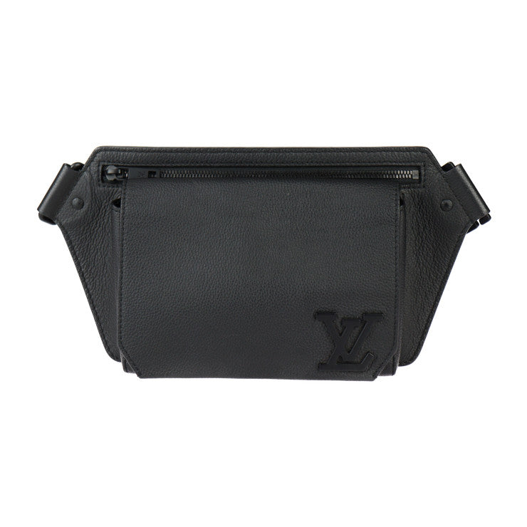 超美品 LOUIS VUITTON ルイ ヴィトン テイクオフ・スリング ボディバッグ M57081 グレインレザー ノワール ブラック LV ロゴ ウエストバッグ ビトン