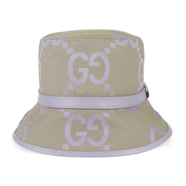 新品未使用展示品 GUCCI グッチ バケットハット ジャンボGG ハット 730336 表記サイズ M キャンバス レザー ベージュ ライトパープル 帽子
