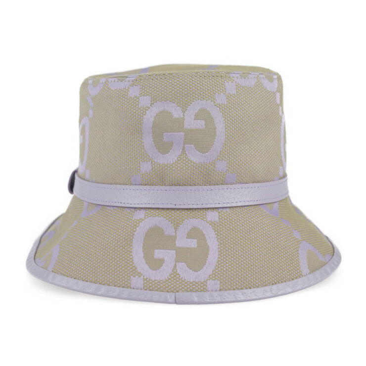 新品未使用展示品 GUCCI グッチ バケットハット ジャンボGG ハット 730336 表記サイズ M キャンバス レザー ベージュ ライトパープル 帽子