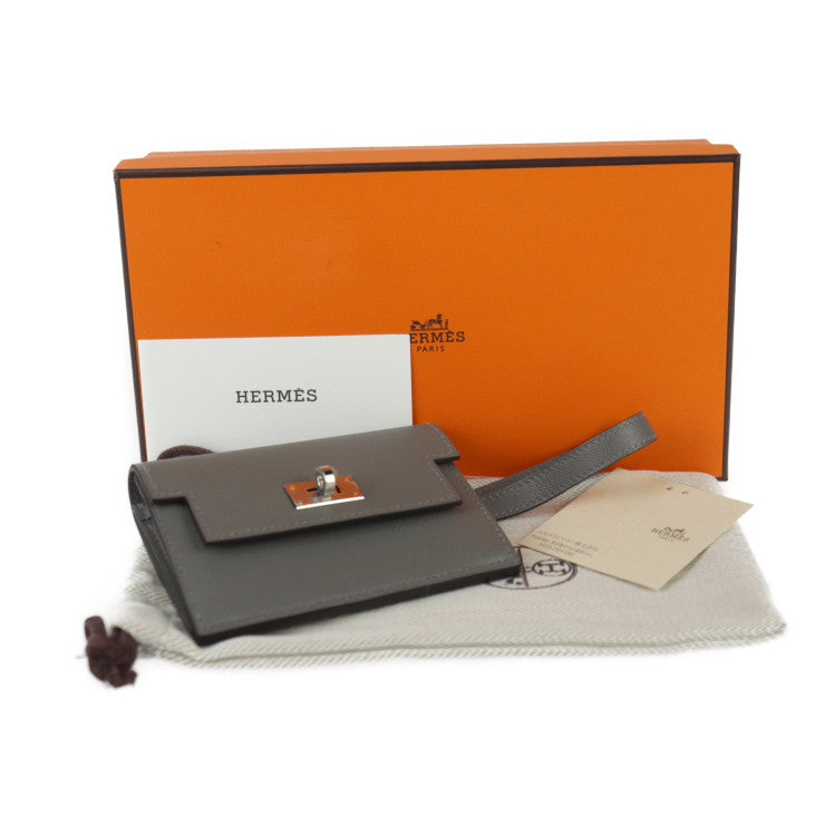 新品未使用展示品 HERMES エルメス ケリー ポケット スリム コインケース - ヴォーマダム グリメイヤー シルバー金具 リストレット 小銭入れ カードケース 名刺入れ W刻印 グレー系