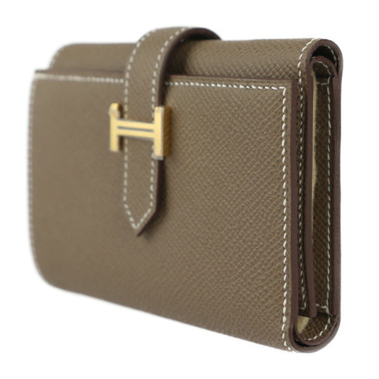 新品未使用展示品 HERMES エルメス ベアン コンビネ 三つ折り財布 - ヴォーエプソン エトゥープ(エトープ) ゴールド金具 W刻印