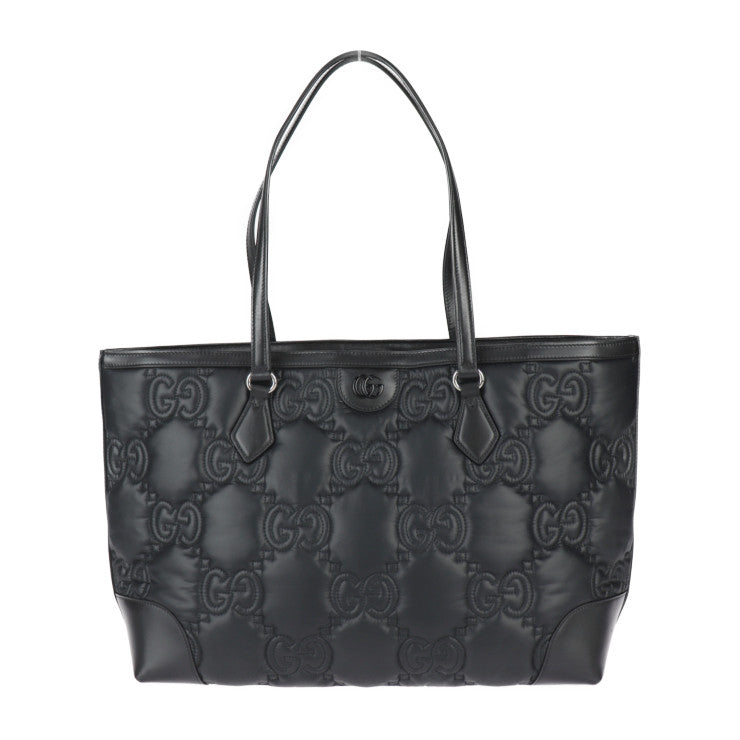 美品 GUCCI グッチ ミディアムトートバッグ GGマトラッセ トートバッグ 631685 ナイロン レザー ブラック シルバー金具 ショルダーバッグ ハンドバッグ