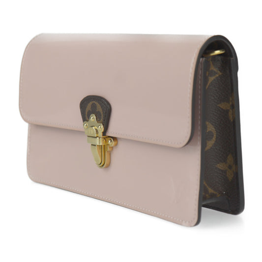 超美品 LOUIS VUITTON ルイ ヴィトン ポルトフォイユ チェリーウッド ショルダーバッグ M63306 パテントカーフレザー × モノグラムキャンバス ローズバレリーヌ ブラウン ゴールド金具 2WAY チェーンウォレット クラッチバッグ ビトン