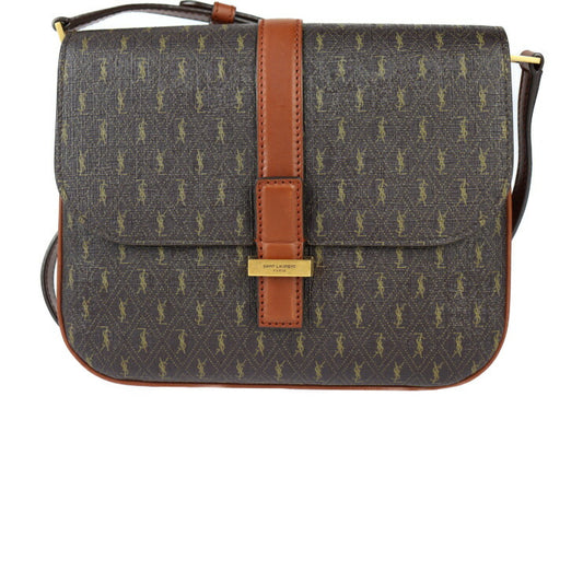 超美品 SAINT LAURENT サンローラン サッチェル ル モノグラム ショルダーバッグ 568604 PVC レザー ブラウン系 ゴールド金具 YSLロゴ ポシェット