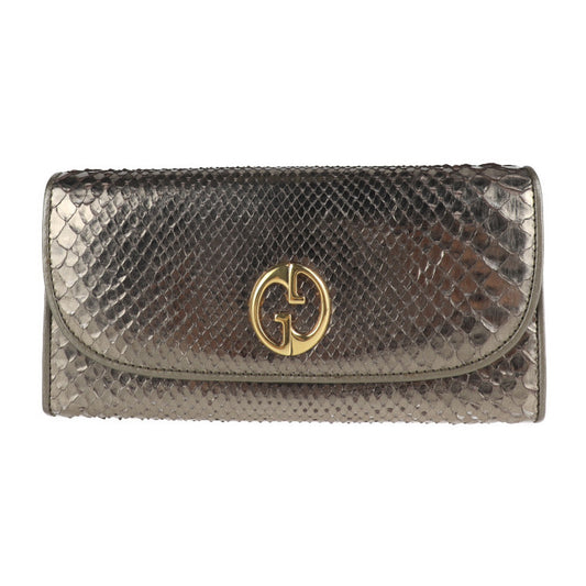美品 GUCCI グッチ ダブルG ディティール コンチネンタルウォレット 長財布 245739 パイソン ガンメタリック系 ゴールド金具 ロングウォレット GGロゴ ゴールド金具 フラップ
