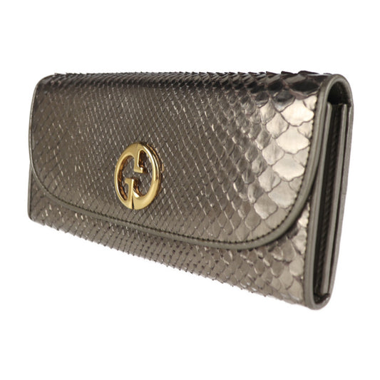 美品 GUCCI グッチ ダブルG ディティール コンチネンタルウォレット 長財布 245739 パイソン ガンメタリック系 ゴールド金具 ロングウォレット GGロゴ ゴールド金具 フラップ